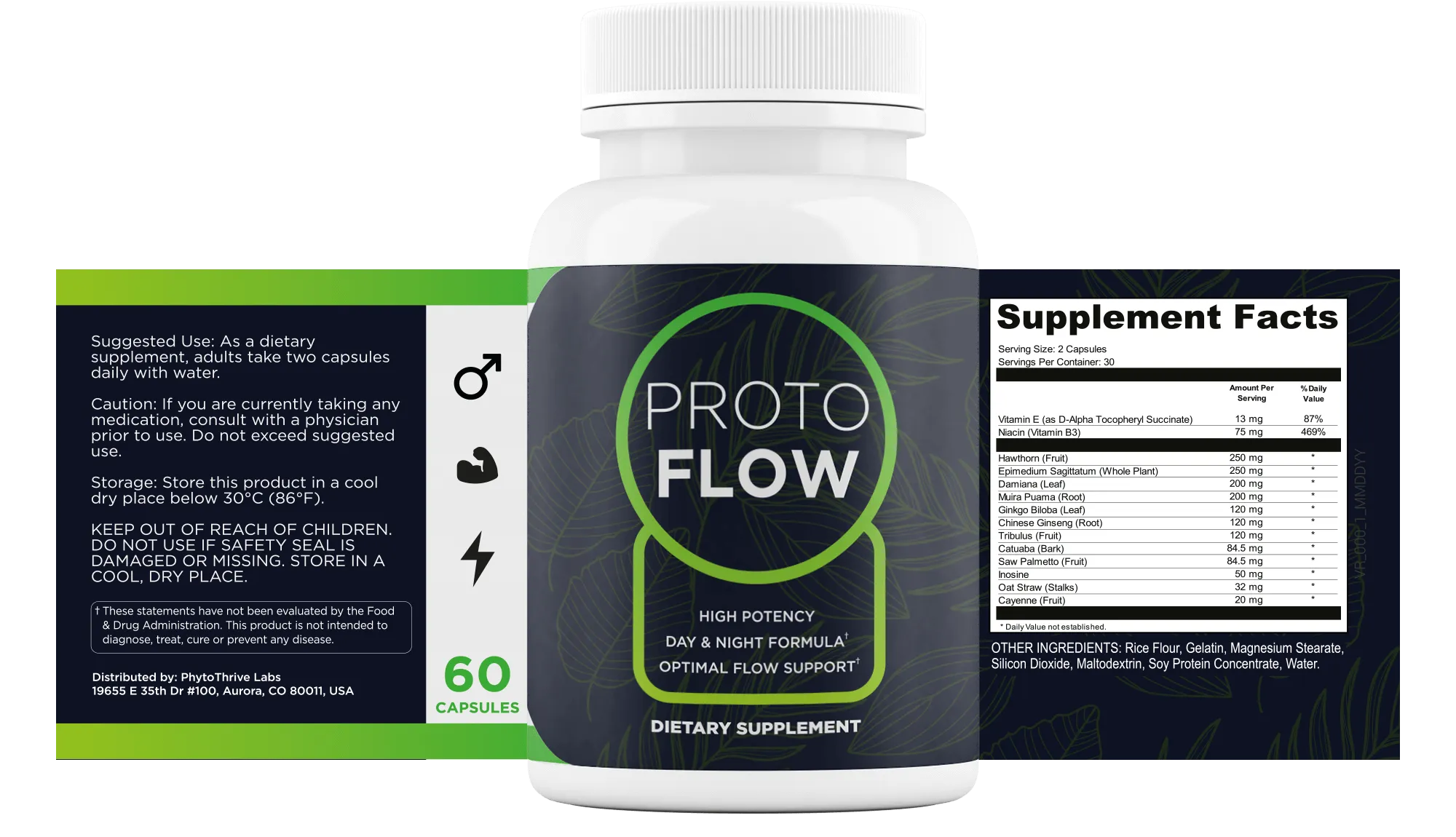 ProtoFlow supplement facts label with full ingredient disclosure
